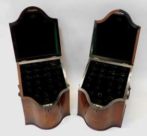 A pair of George III mahogany knife boxes, each of serpentine form, the hinged lid opening to... - 5