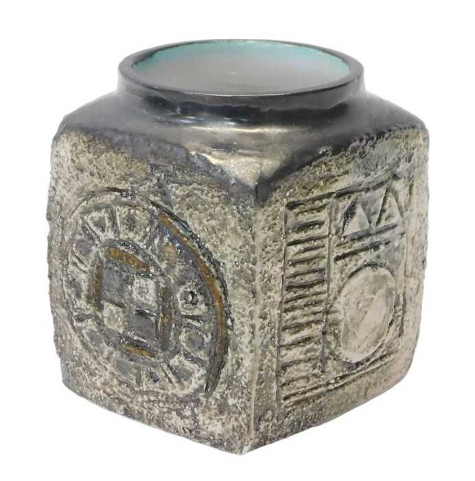 A Troika pottery marmalade jar, with incised differing patterns to each side, signed Troika,...
