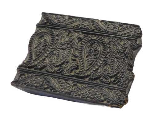 A wooden paisley printer's block, 14.5cm x 19cm.