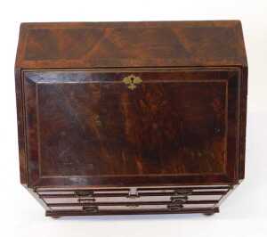 A 19thC walnut tea caddy modelled as a bureau, the hinged lid opening to reveal lidded twin... - 5