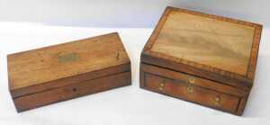 A 19thC oak workbox, the hinged lid with brass plaque initialled CMC, 35cm wide, and a 19thC... - 2