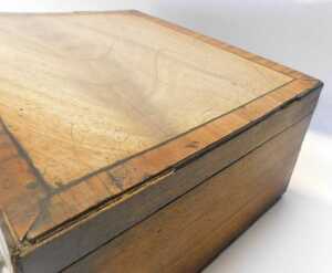 A 19thC oak workbox, the hinged lid with brass plaque initialled CMC, 35cm wide, and a 19thC... - 4