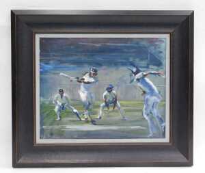 Dominic Parczuk (b.1982). Cricket Match, oil on board, signed and dated 20(16), 36cm x 45.5cm. - 2