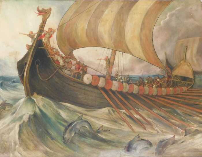 Frederick Weekes (1833-1920). The Coming of the English, AD450, oil on canvas, presented to...