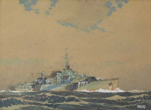 Ed Jay Girling (c1900). HMS Cuckmere on calm waters, watercolour, signed, titled to the mount,...