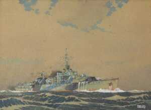 Ed Jay Girling (c1900). HMS Cuckmere on calm waters, watercolour, signed, titled to the mount,...