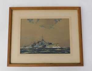 Ed Jay Girling (c1900). HMS Cuckmere on calm waters, watercolour, signed, titled to the mount,... - 2
