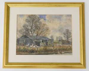 HW Bates (20thC). Fowl Shed near Blaby Leicester, watercolour, unsigned, attributed verso, 24cm... - 2