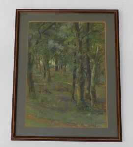 Kewdsick (20thC). Woodland scene, pastel, unsigned, partially attributed verso, 37cm x 27cm. - 2