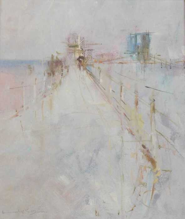 Leslie Goodwin (1929-2022). Pier Entrance February 1973, oil on canvas, signed, attributed verso,...