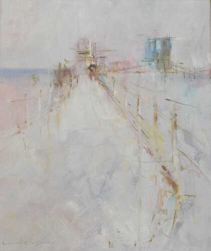 Leslie Goodwin (1929-2022). Pier Entrance February 1973, oil on canvas, signed, attributed verso,...