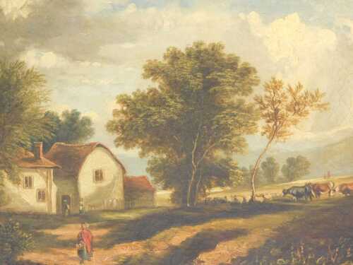 Robert Hume (1861-1937). A Moorland Cottage, oil on canvas, 32cm x 47cm. 
Label verso, Lincoln...