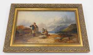 19thC School (possibly Joseph Horlor). Fisherman on a shore, oil on canvas, indistinctly signed,... - 2