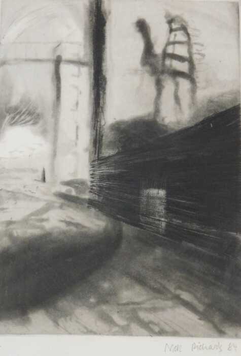 Nicholas Richards (20thC). Industrial scene, artist proof, signed and dated (19)84, 26cm x 17cm.