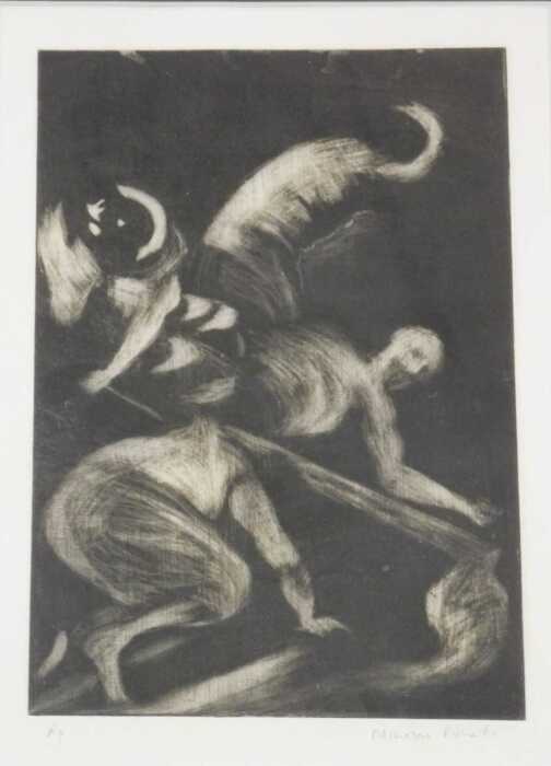Nicholas Richards (20thC). Psychedelic figures, artist proof, signed, 29cm x 21cm.