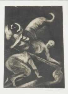 Nicholas Richards (20thC). Psychedelic figures, artist proof, signed, 29cm x 21cm.