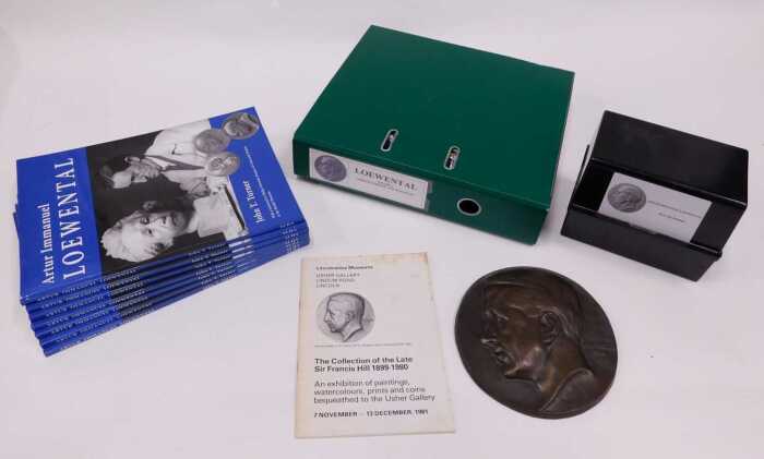 After Arthur Loewenthal (Loewental). JWF Hill, plaque portrait facing dexter, 17cm diameter, Turner (John T) Arthur Immanuel Loewental (7 copies), and several folders of research and correspondence.
