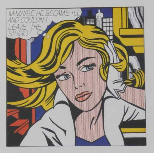 After Lichtenstein. M-Maybe (A Girl's Picture) Dutch print 1990s, attributed verso, 26cm x 23cm.