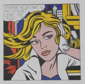 After Lichtenstein. M-Maybe (A Girl's Picture) Dutch print 1990s, attributed verso, 26cm x 23cm.