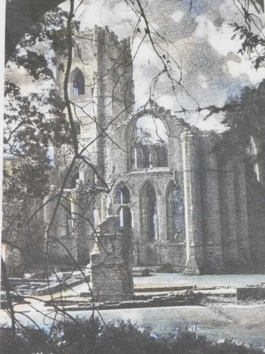 Jennifer Dickson (1936-2025). Fountains Abbey Inner Light, hand-tinted photo etching, artist...