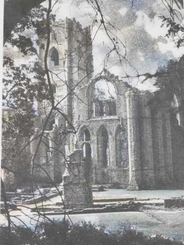 Jennifer Dickson (1936-2025). Fountains Abbey Inner Light, hand-tinted photo etching, artist...