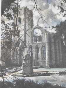 Jennifer Dickson (1936-2025). Fountains Abbey Inner Light, hand-tinted photo etching, artist...