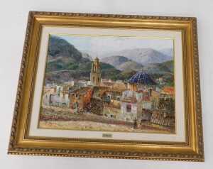 Evaisto Alguacil Lopez (20thC). Finestrai, Mediterranean townscape, oil on board, signed, titled... - 2