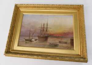 John Taylor Allerston (1828-1914). Baroque Lord Byron Ship on calm waters, oil on canvas, signed... - 2
