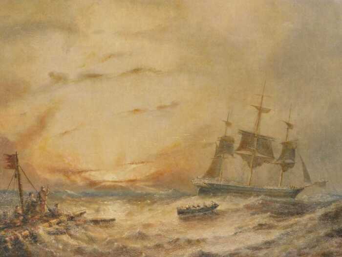 John Taylor Allerston (1828-1914). Ships and boats in a storm, oil on canvas, signed and dated...