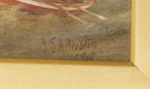 John Taylor Allerston (1828-1914). Ships on stormy seas, with cliff and lighthouse in the... - 3