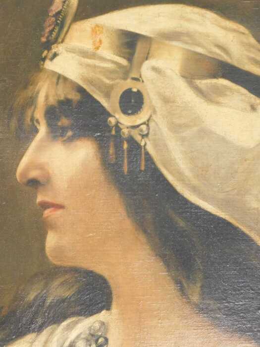 Grotouska (19thC/20thC). Melba as Aida, oil on card, signed, 54cm x 42cm. Label verso, Lincoln...