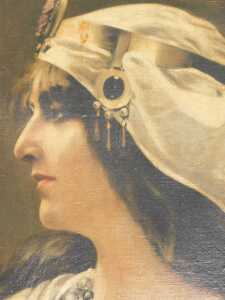 Grotouska (19thC/20thC). Melba as Aida, oil on card, signed, 54cm x 42cm. Label verso, Lincoln...