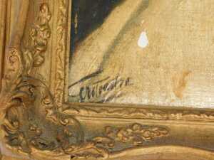 Grotouska (19thC/20thC). Melba as Aida, oil on card, signed, 54cm x 42cm. Label verso, Lincoln... - 3