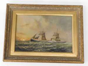 John Taylor Allerston (1828-1914). Steam ship on rough seas at sunrise, oil on canvas, signed... - 2