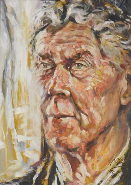Mike Helmy (20thC). Portrait of a gentleman, head profile, oil on board, signed and dated (19)95,...