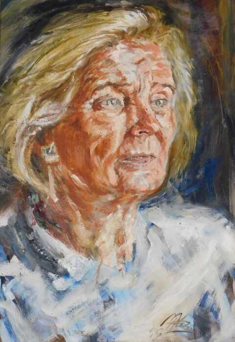 Mike Helmy (20thC). Portrait of a lady, head profile, oil on board, signed and dated (19)95,...