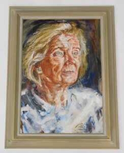 Mike Helmy (20thC). Portrait of a lady, head profile, oil on board, signed and dated (19)95,... - 2