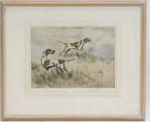 Henry Wilkinson (1921-2011). Pointers in a landscape, artist signed limited edition etching,... - 2