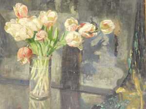 Henry John Lintott (1877-1965). Still life, vase of summer flowers on a table, oil on canvas,...