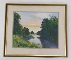 Alan Turner (20thC). The Teviot near Ancrum Evening, watercolour, signed and dated 1983, label... - 2
