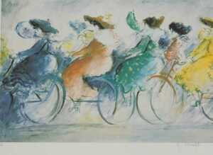 Michel Boulet (1938). Ladies on bicycles, EA print, signed, 22cm x 32cm.