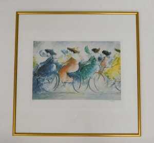 Michel Boulet (1938). Ladies on bicycles, EA print, signed, 22cm x 32cm. - 2