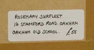 Rosemary Surfleet. Oakham Old School, watercolour, signed, labelled verso, 23cm x 28cm. - 6