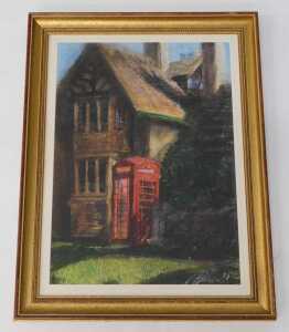 Mike Helmy (20thC). Telephone box in front of house, pastel, signed and dated 19(95), 56cm x 40cm. - 2
