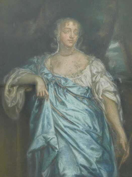 After Sir Peter Lely. Portrait of Lady Henrietta Hayward, pastel, 60cm x 45cm. 
Label verso,...