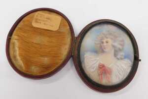 Five 19thC School miniatures, comprising After Sir Thomas Lawrence. Lady Blessington, profile,... - 12