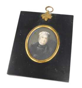 19thC English School. Portrait of an elderly lady, gouache on ivory, unsigned, 6cm x 5cm, frame...