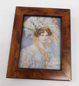 19thC School. Portrait miniature of a lady wearing finery to her hair in flowing robes, quarter... - 2