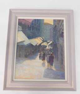 Ian Layton (b.1953). Rail to steps Venice, oil on canvas, signed and titled verso, 49cm x 39cm. - 2