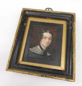 19thC English School. Portrait miniature of a lady in mourning robes, gouache on ivory, unsigned,... - 2
